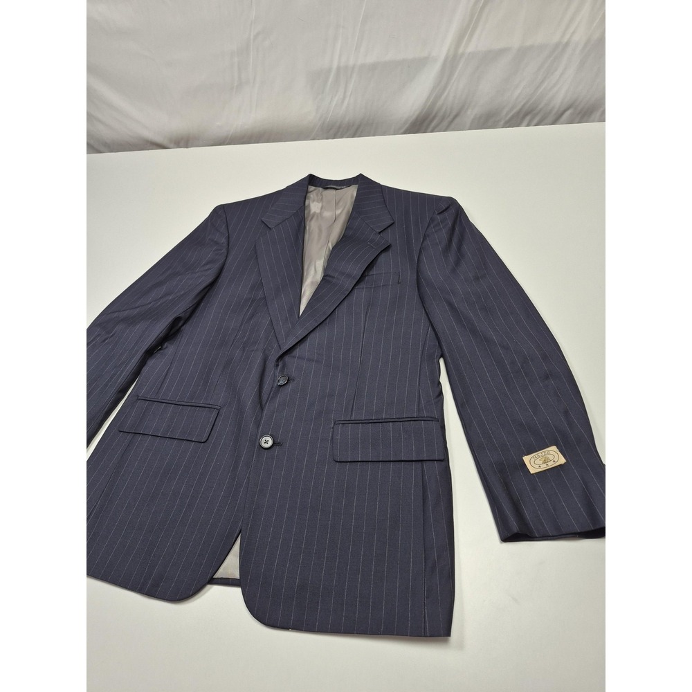 Majer Suit Jacket Mens 39R Blue Super 100s Wool Pinstripe VBC Italy USA NWT